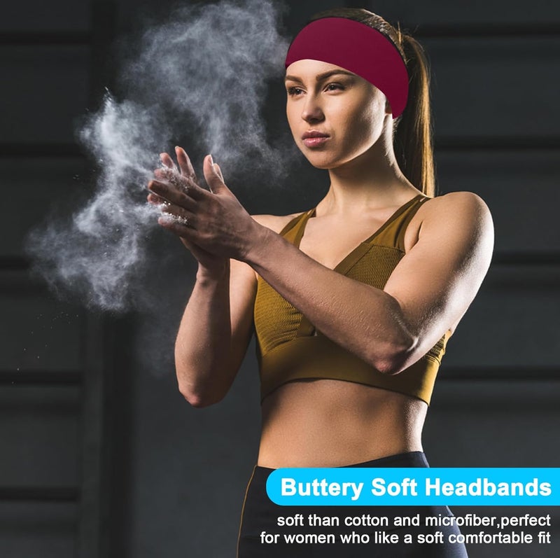 RITOPER Workout Headbands for Women, 3.9 Inch Wide Thick Stretchy Sports Sweatbands, Non Slip No Headache Buttery Soft Head Bands for Yoga, Running, Cycling, Fitness, Daily Use (Solid) - Image 2